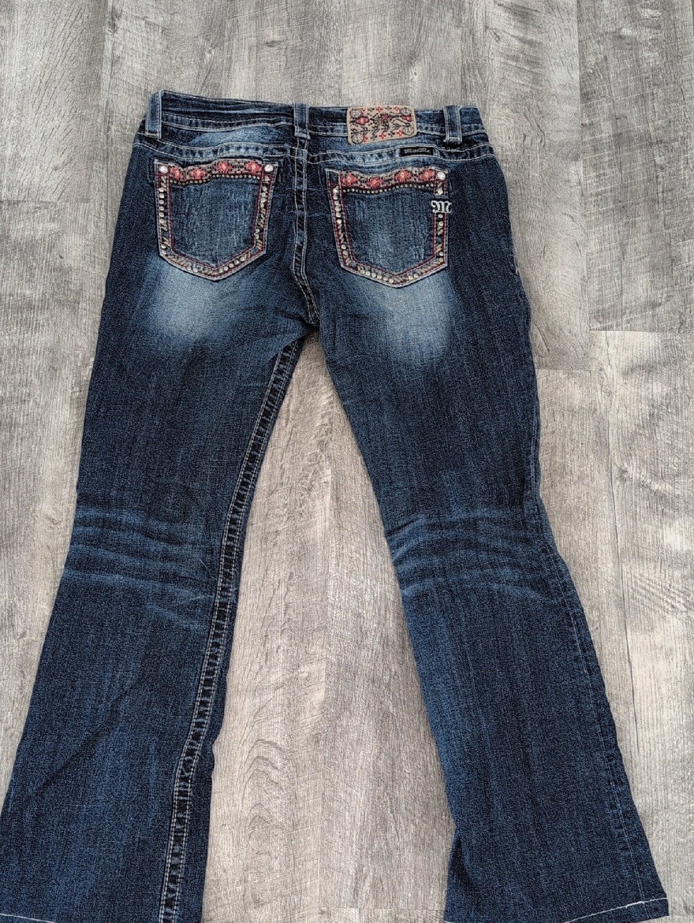Miss Me Dark Blue Bootcut Jeans with Red Embroidery Size 30